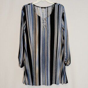 VERA ROSE Woman, Blue/Black Striped 3/4 Sleeve Jersey Knit Top; Size 3X